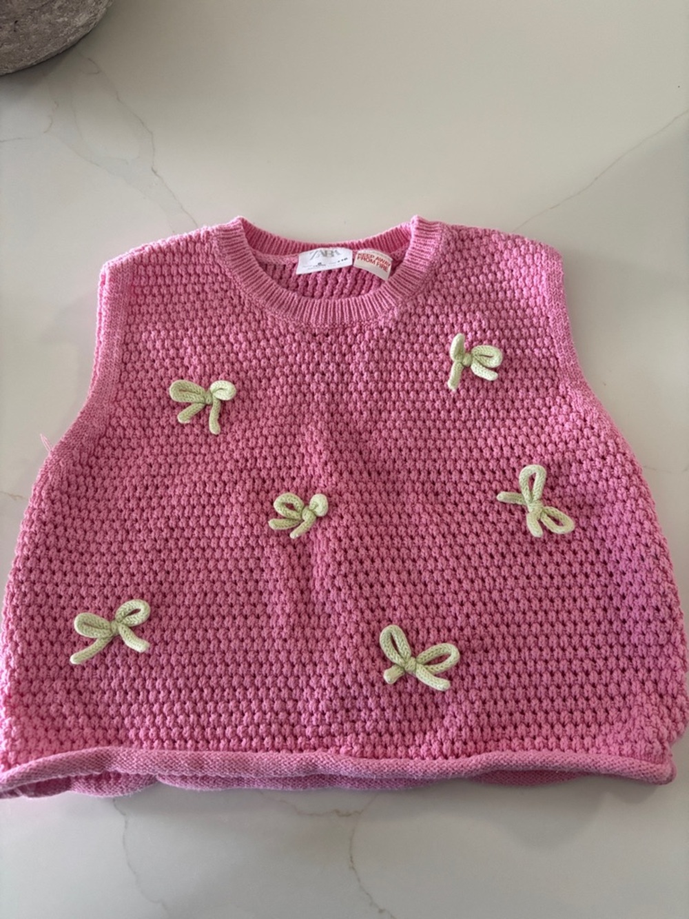 Zara Pink Knit Bow-Appliqué Sleeveless Top